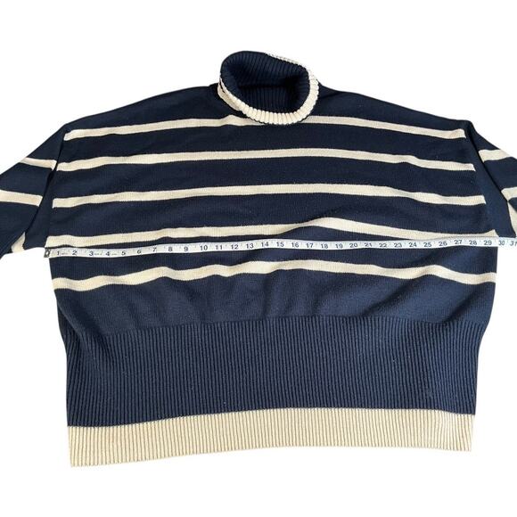 Topshop Oversized Nautical Stripe Turtleneck Sweater Blue White Size 8/10 Fall - Picture 6 of 10